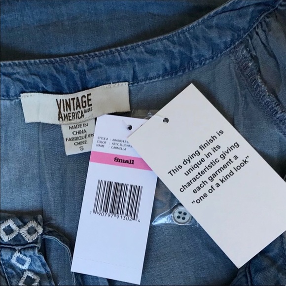 NWT Vintage America Blues Boho Chambray Top Small - Picture 4 of 4
